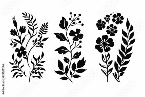 Floral design set vector icon  white background  black colour icon