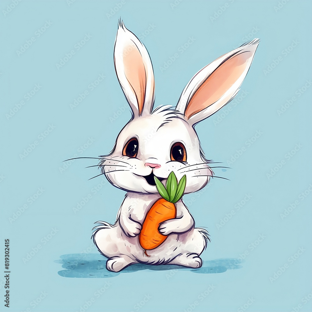 Fototapeta premium cartoon rabbit with holding a carrot