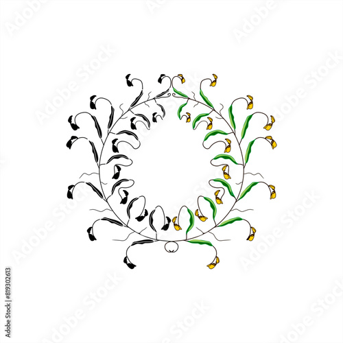 minimalist and colorful silhouette illustration of a nepenthes plant tendril. for icons or logos. as a round frame