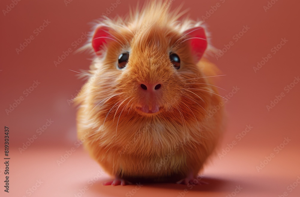 Guinea Pig Standing on Pink Background Guinea Pig Standing on Pink Background