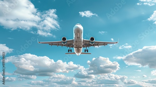 Photo Of Airplane On Clear Blue Sky With Clouds