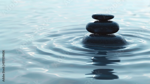 Zen Pebble Stone Balanced Tower In Water Backdrop 