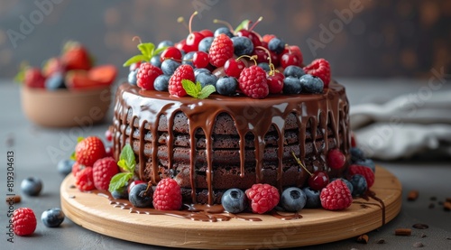 Decadent Chocolate Cake With Fresh Berries and Chocolate Toppings