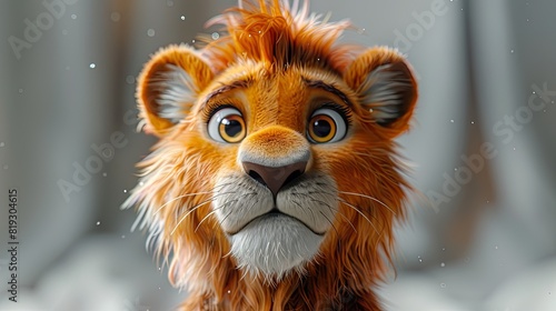 A lion with a sad expression because it is hungry. 3d cartoon design 4k  thick lines full body white background