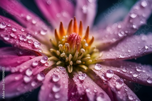 A macro shot of flower petals with tiny dew drops