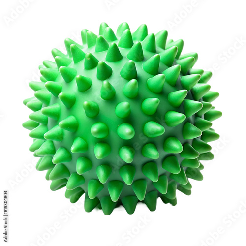 Green rubber massage ball with spikes Isolated on transparent background