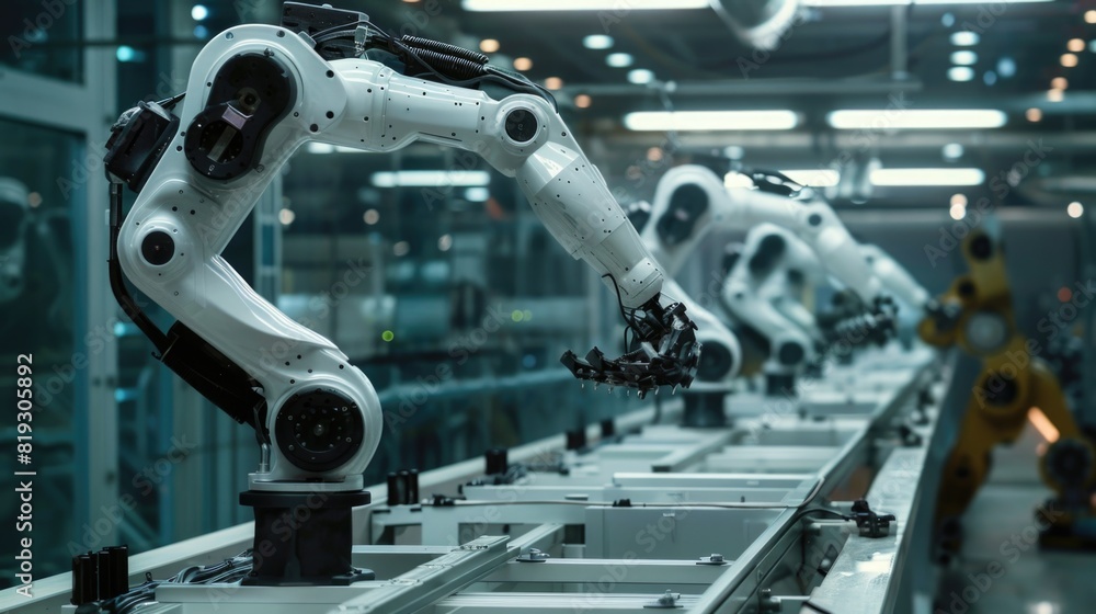 Robotics Industry Four Engineering Facility Robot Arm Moving at Different Directions Robotics Industry Four Engineering Facility Robot Arm Moving at Different Directions