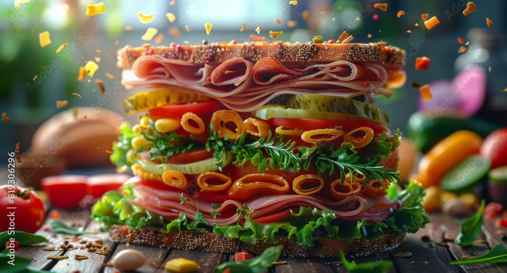 Stack of Sandwiches With Lettuce, Tomatoes, and Bacon