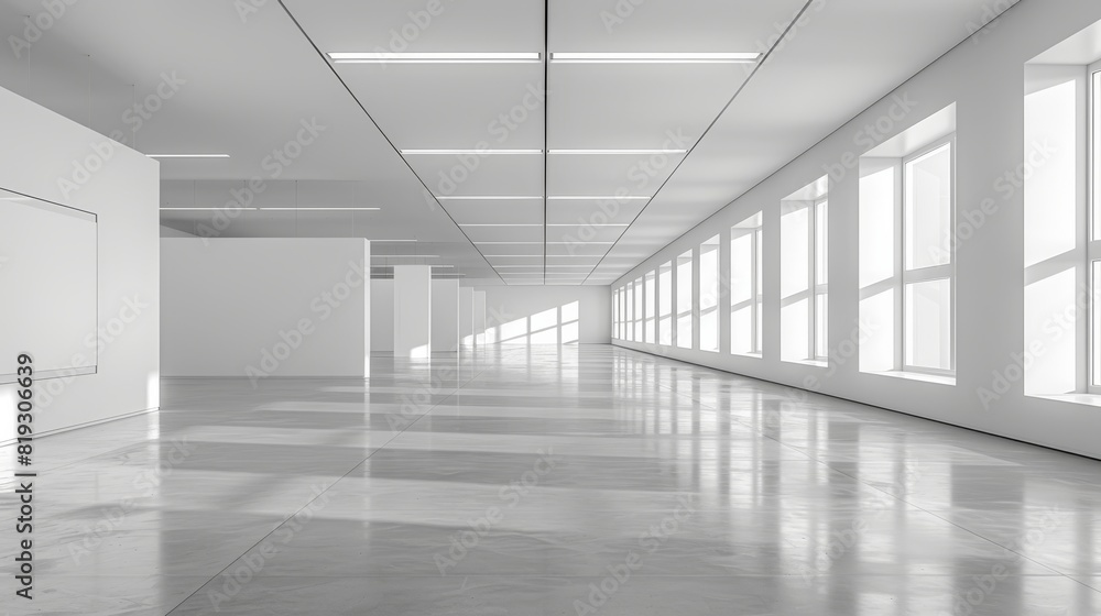 Minimalist white corridor with windows