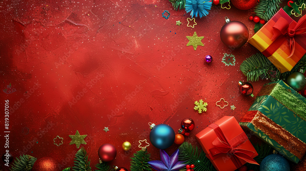 The concept of Christmas and New Year holidays. Christmas background. Red.