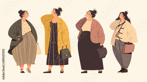 Vector plus size woman fashion. Curvy overweight fe