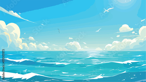 Vector Realistic cartoon vector empty blue ocean se