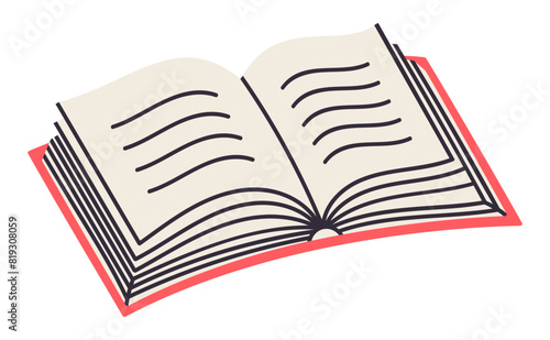 Open textbook. Education textbook, dictionary or encyclopedia flat vector illustration. Reading and learning book concept