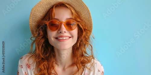 Girl With Red Hair Wearing Sunglasses and Straw Hat