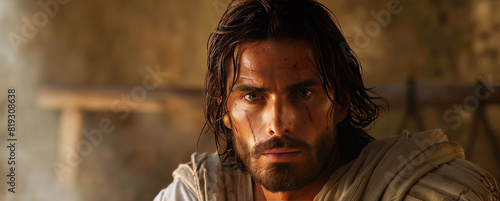 Man With Long Hair and Beard Staring at Camera