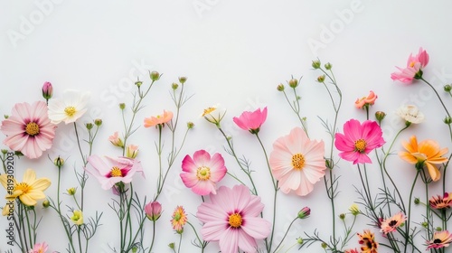 beautiful bright spring flowers in pastel colors on a white background