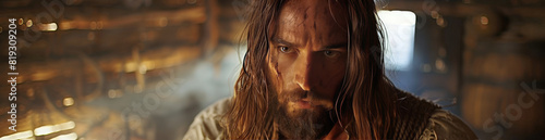 Man With Long Hair and Beard Staring at Camera