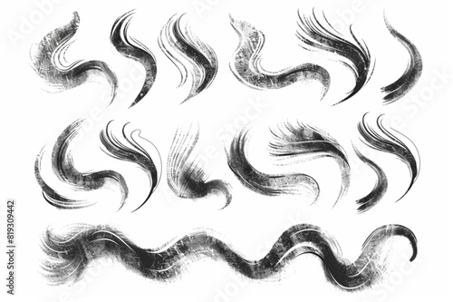 Set charcoal pencil curly lines and squiggles. Hand drawn marker scribbles. Black pencil sketches. daubs isolated on white background. set vector icon, white background, black colour icon photo
