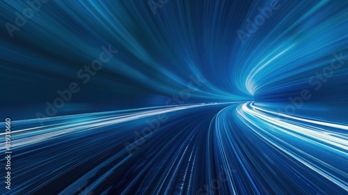 blue light speed and motion blur Background, abstract digital tech banner background. copy space