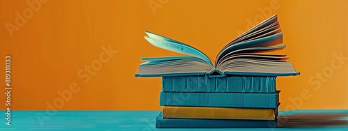 Stack of Books on Orange Background