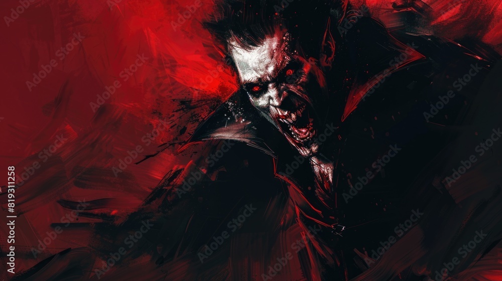 Fototapeta premium Scary bloody vampire with copy space illustration.