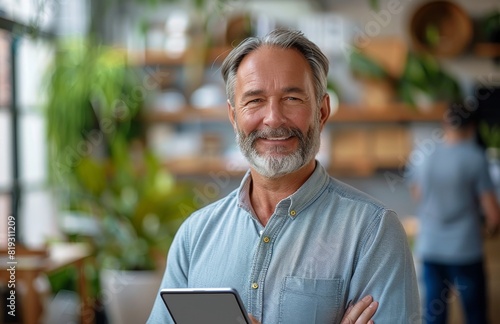 Smiling Businessman Holding Tablet Computer