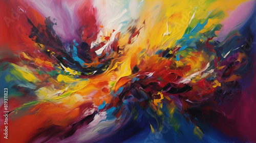 Intense, vibrant colors blend together, unveiling a breathtaking abstract creation filled with life and movement. photo