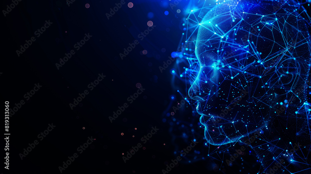 Abstract human head with glowing digital connections and dots Abstract human head with glowing digital connections and dots
