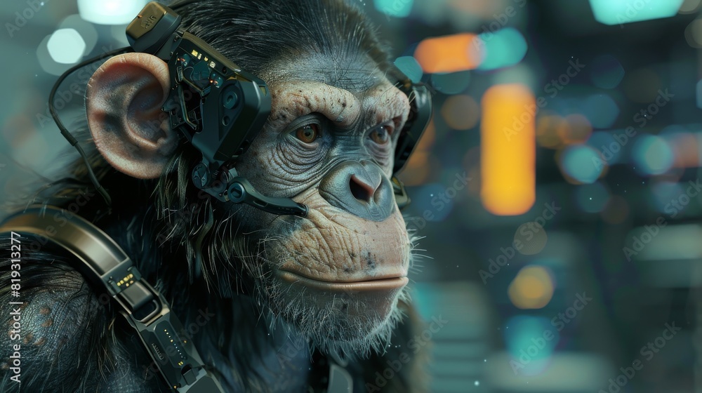 Futuristic Monkey with Tech Gear Futuristic Monkey with Tech Gear