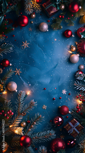 The concept of Christmas and New Year holidays. Christmas background. Blue. Generate AI.