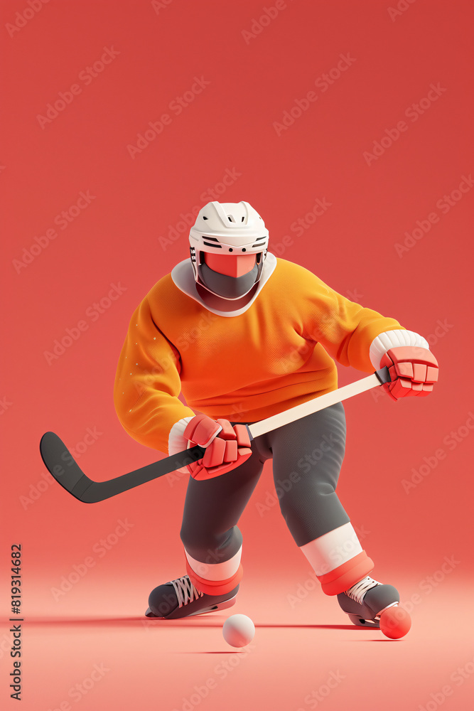 3D Illustration of a Hockey Player in Action 3D Illustration of a Hockey Player in Action