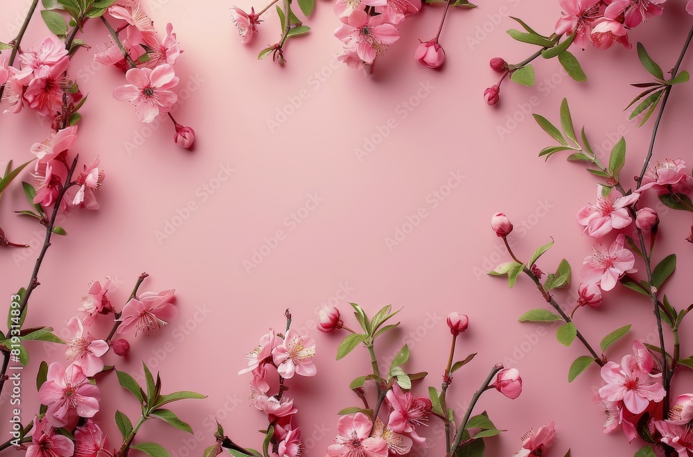 Pink blossoms are blooming vibrantly against a pink background Pink blossoms are blooming vibrantly against a pink background