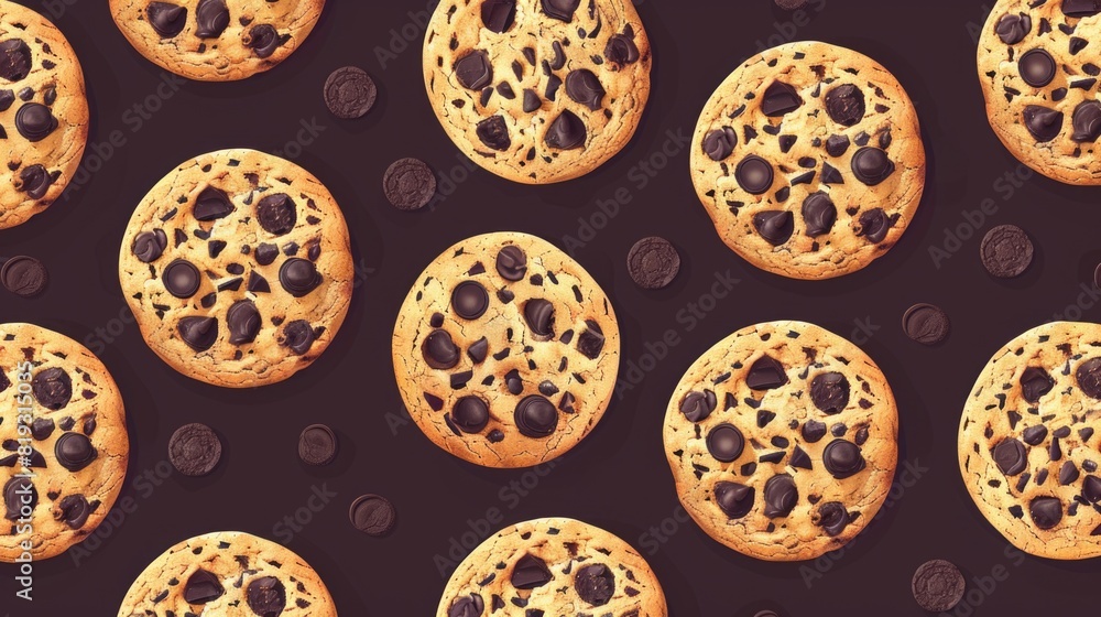 Seamless texture with a delicious American cookie on a dark background Seamless texture with a delicious American cookie on a dark background