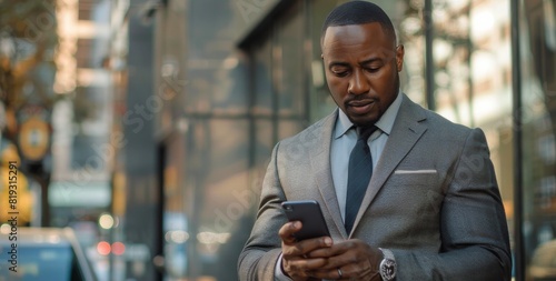 Man in Suit Looking at Phone in Alleyway