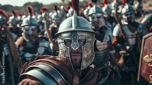  Selfie of Roman soldiers after victory in a bloody battle against enemies photo
