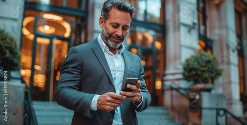Man in Suit Looking at Phone in Alleyway