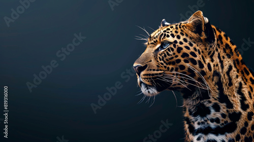 Capture the captivating image of a leopard in a dramatic side angle against a dark background © s1pkmondal143