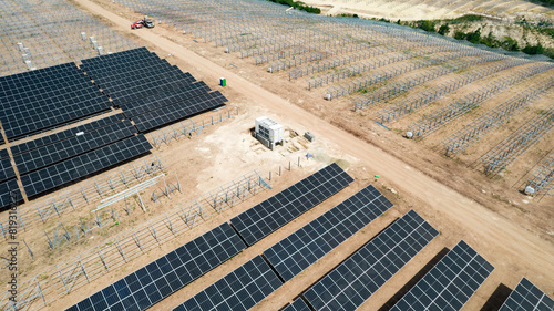 Solar farm during construction in 2024, shot from drone