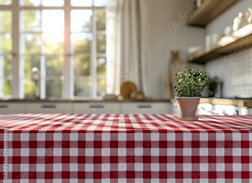 Red and White Checkered Tablecloth on Kitchen Table