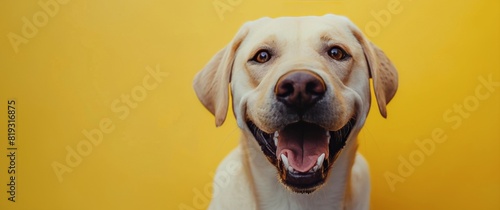 Smiling Dog on Yellow Background