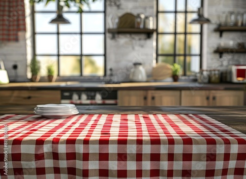 Red and White Checkered Tablecloth on Kitchen Table