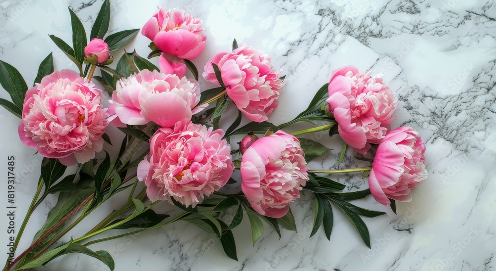 Pink Peonies on a Marble Surface