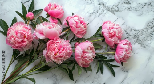 Pink Peonies on a Marble Surface