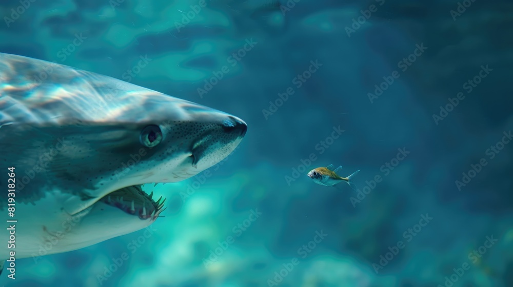 Naklejka premium Shark facing a small fish.