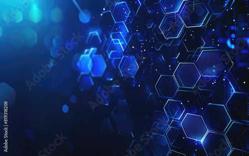 blue technology background with hexagons and glowing