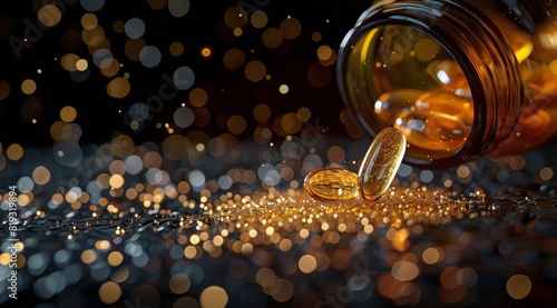 Jar of Fish Oil Capsules on Black Background