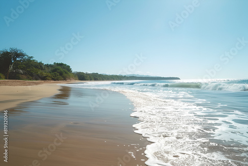  Sunny tropical beach with clear sky and gentle waves