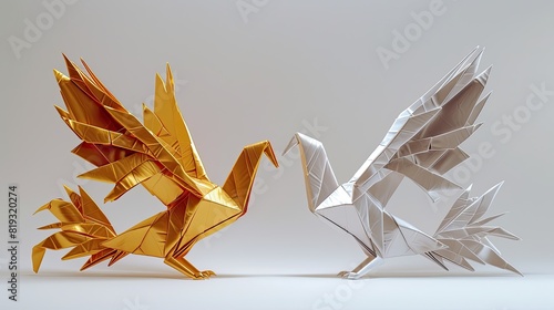 The Gold Origami Phoenix, a symbol of leadership and courage, takes the lead over the Silver Bird in the realm of 3D design photo