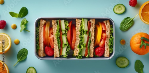 Lunch Box Filled With Sandwiches and Fruit