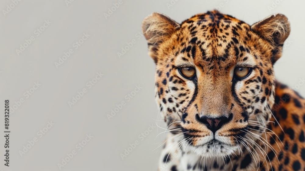 Fototapeta premium Close-up of leopard's face showcasing its intense gaze and spotted fur